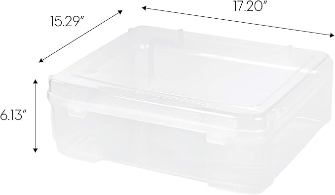 IRIS USA Fits 12" x 12" Paper, Thick Portable Plastic Scrapbook Project Case with Built-in Handle for Art and Craft Supplies, Yarn, File, Paper, Office Documents, Toys, Rounded Corner, Clear