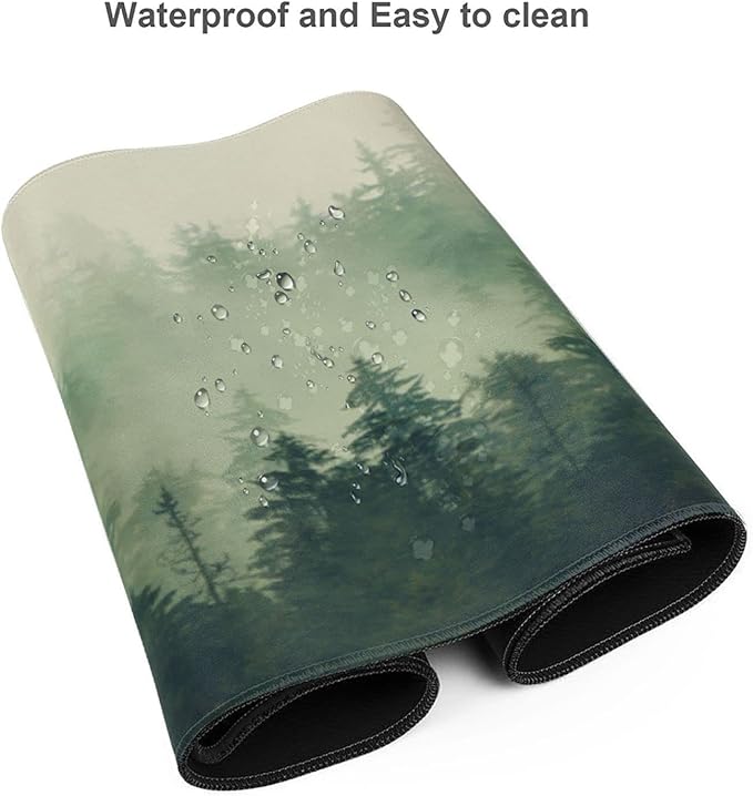 Green Forest Pine Fog Mountain Tree XXL XL Large Gaming Mouse Pad for Desk, Non-Slip Long Extended Keyboard Pads Mousepad Rubber Table Mat 31.5 X 11.8 Inch