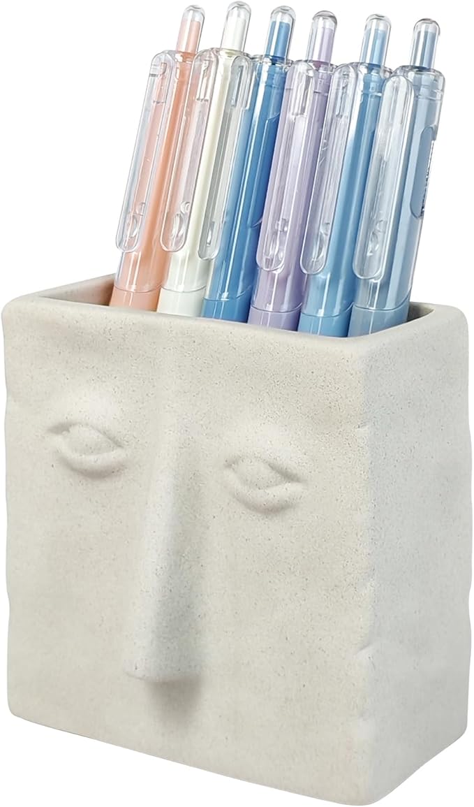 Abstract Square Face Ceramic Pen Holder, Multi-Use Ceramic Pencil Holder & Pen Holder, Modern Minimalist Desk Accessory for Home & Office Organization