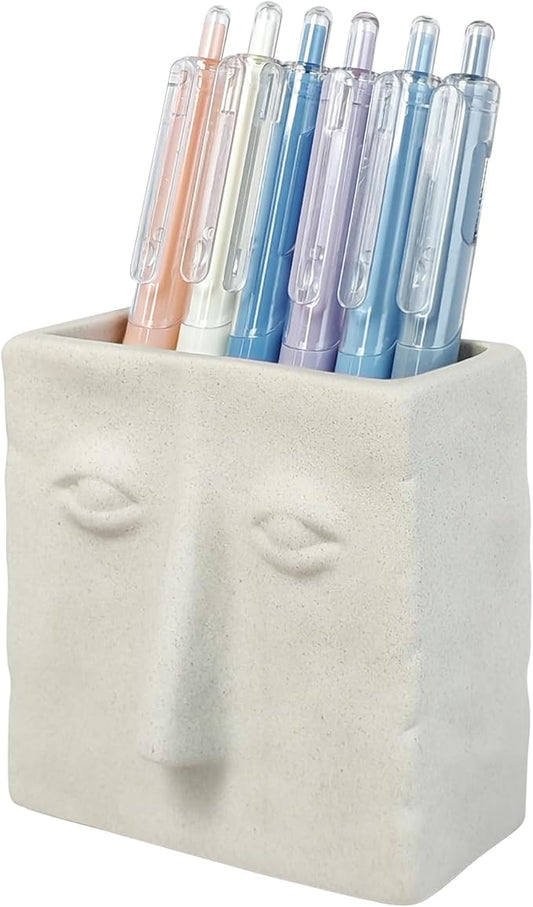 Abstract Square Face Ceramic Pen Holder, Multi-Use Ceramic Pencil Holder & Pen Holder, Modern Minimalist Desk Accessory for Home & Office Organization