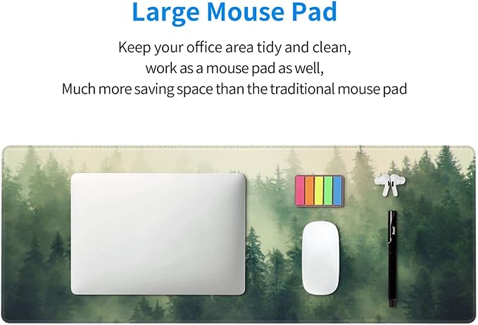 Green Forest Pine Fog Mountain Tree XXL XL Large Gaming Mouse Pad for Desk, Non-Slip Long Extended Keyboard Pads Mousepad Rubber Table Mat 31.5 X 11.8 Inch