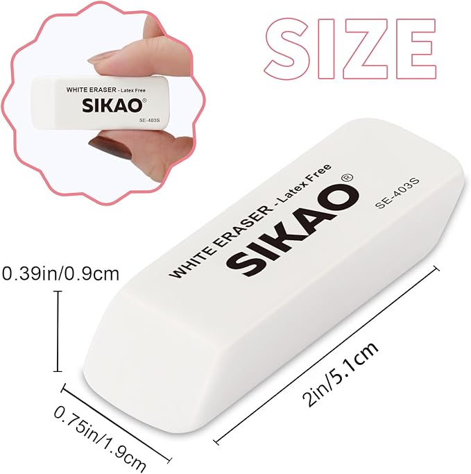White Erasers, 6 Pack Pencil Erasers for Kids – Latex-Free & Smudge-Free Beveled Rubber Erasers for School Supplies, Classroom, Tests & Homework