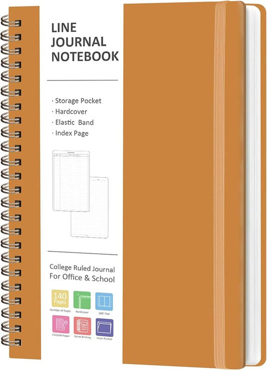 VALOME Journaling Notebooks, A5 Lined Spiral Notebook for Women & Men, 146 Pages College Ruled Hardcover Note Book for Work, Note Taking, Journaling, School, Writing (Orange)