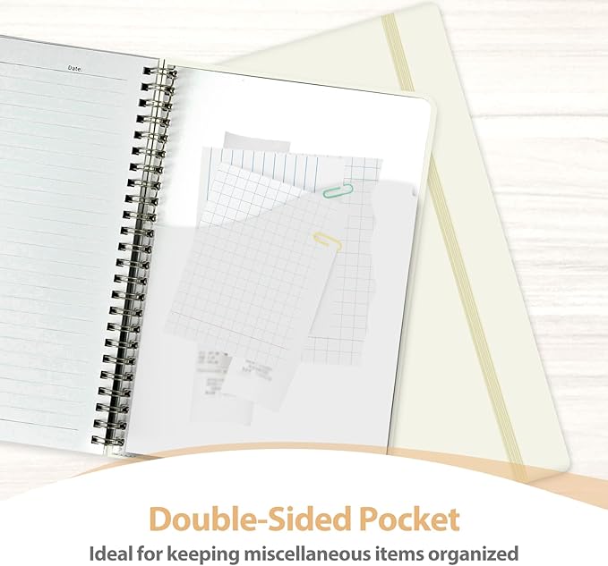 VALOME Journaling Notebooks, A5 Lined Spiral Notebook for Women & Men, 146 Pages College Ruled Hardcover Note Book for Work, Note Taking, Journaling, School, Writing (Beige)