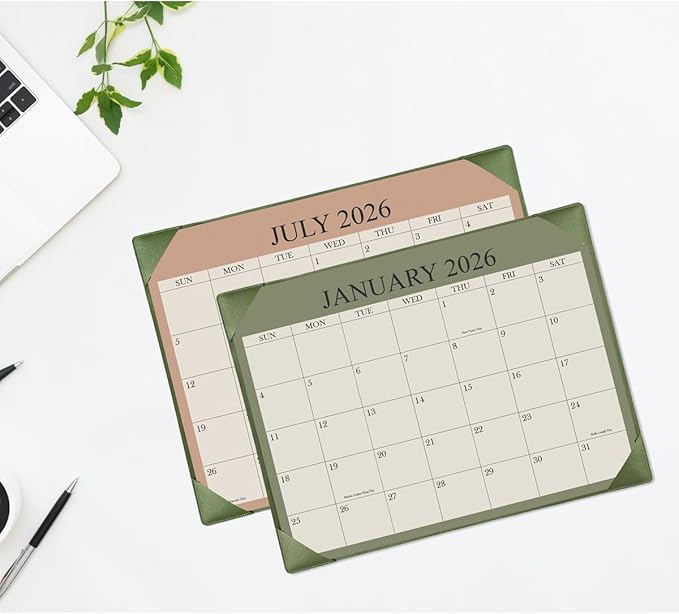 Desk Calendar 2026 with Desktop Mat, 18 Month Small Desk Pad Calendar from January 2026 to June 2027, 8.5" x 11" Desk Pad Calendar 2026-2027 for Home, School Office, Green