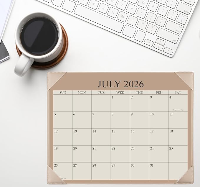 Desk Calendar 2026 with Desktop Mat, 18 Month Small Desk Pad Calendar from January 2026 to June 2027, 8.5" x 11" Desk Pad Calendar 2026-2027 for Home, School Office, Beige
