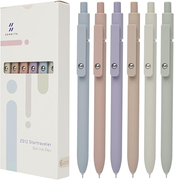 Gel Pens, 6 Pcs 0.5mm Quick Dry Black Ink Smooth Writing Journaling High-End Series Metal Clip Retractable Pen Gifts for Women (Morandi)