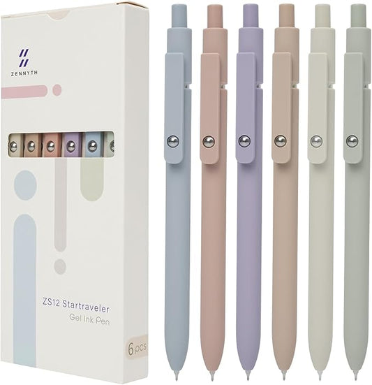 Gel Pens, 6 Pcs 0.5mm Quick Dry Black Ink Smooth Writing Journaling High-End Series Metal Clip Retractable Pen Gifts for Women (Morandi)