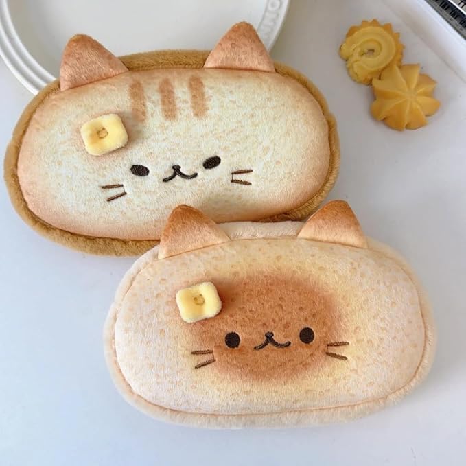 Super Cute Lovely Lucky Bread Toast Cat Pencil Case, Big Capacity Large Soft Plush Happy Kitty Fluffy Clothes Zipper Pencil Box Case, Makeup Bag Office Storage Holder Pouch Pen Bag -Siamese Cat