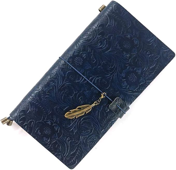 Refillable Leather Journal, Handmade Blue Leather Notebook with Bookmark for Men & Women, Vintage Leather Notepad Sketchbook Perfect for Writing, Gifts, Travelers (Blue, Standard)