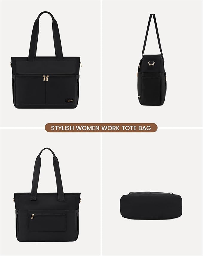 LOVEVOOK Teacher Tote Bag for Women, 15.6 Inch Laptop Bag with Inside Large Cup Pocket, Large Capacity&Multi-Pockets Nurse Work Bag, Professional Briefcase Business Purse Handbag Gifts, Black