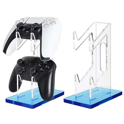 FYY 2-Tier Game Controller Stand - Universal Dual Controller Holder, Blue Display Stand - Compatible with Nintendo Switch, Xbox, PS5, PS4 - Desk Mounts