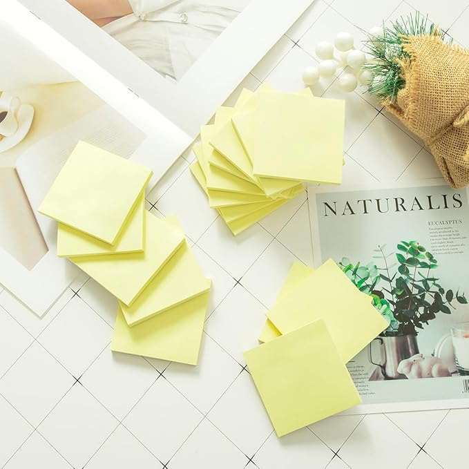 (12 Pads) Sticky Notes 3x3 in Yellow, Strong Adhesive, Clean Removal, Recyclable, Self-Stick Pads, Easy to Post for Home, Office, Notebook