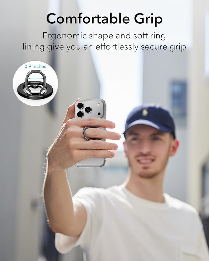 ESR for MagSafe Phone Grip, MagSafe Ring Holder, Magnetic Phone Ring Holder, Magnetic Phone Grip with 2-Way Stand for iPhone 17/16/15/14/13/12, Samsung, Google, All Smartphones(2 Metal Rings included)
