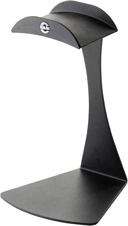 K&M Konig & Meyer 16075.000.56 Headphone Table Free-Standing Holder | Protective Rubber Padded Arm | Slip-Resistant Base | Black Structured Surface | Steel Design | Headset Accessory | German Made