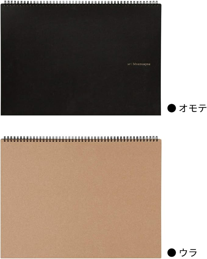 Maruman Mnemosyne Grid Notebook- Horizontal A3 Layout, 12.68" x 16.54", 70 Sheets / 140 Pages, 5mm Graph Paper Journal, Perforated Pages & Wire-Bound to Lay Flat, Black, Made in Japan