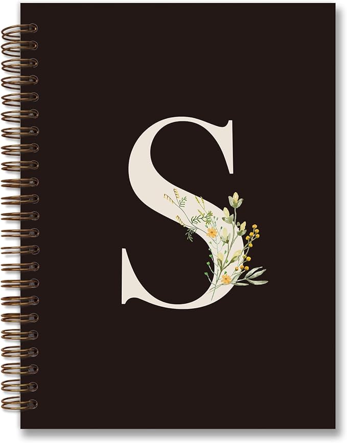Trendy Personalized Journal Hardcover Spiral Notebook,Black Initial Letter S Notebook,Monogrammed Gifts for Women Teen Girl,College Ruled Hardcover Spiral Notebook 5.5 x 8.3