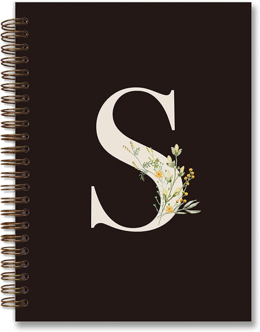 Trendy Personalized Journal Hardcover Spiral Notebook,Black Initial Letter S Notebook,Monogrammed Gifts for Women Teen Girl,College Ruled Hardcover Spiral Notebook 5.5 x 8.3