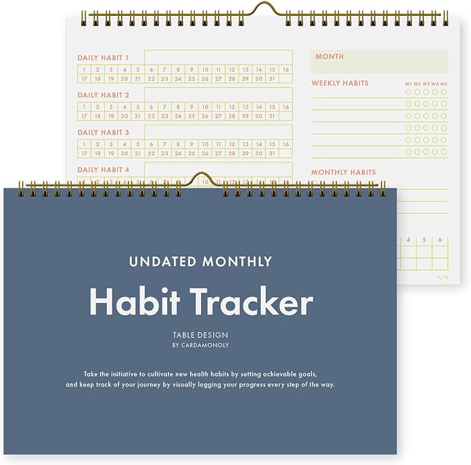 Undated Monthly Habit Tracker Calendar – Minimalist Table Wall Planner for Goals, Productivity & Self-Care, Daily/Weekly/Monthly Tracking, Wire-O Hanger, Thick 200 gsm Paper, Neutral Organizer