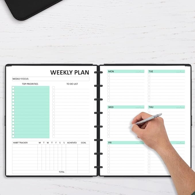 Undated Weekly Planner Refills for A5 Planner Binders - 53 Sheets/106 Pages Undated Colorful Weekly Planner, 8 Discbound, TUL Planner Refills, Weekly Plan (Left), Daily Details (Right), Lasts 1 Year, 5.8" x 8.25"