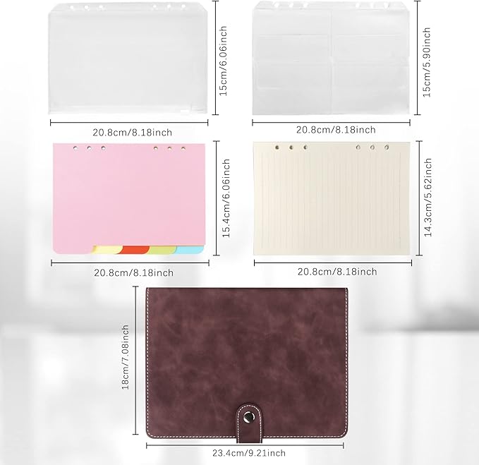 FYY A5 Binder Refillable Planner Notebook 6 Ring PU Leather Binder Journal with Pockets, Dividers, Refill Paper Dark Brown