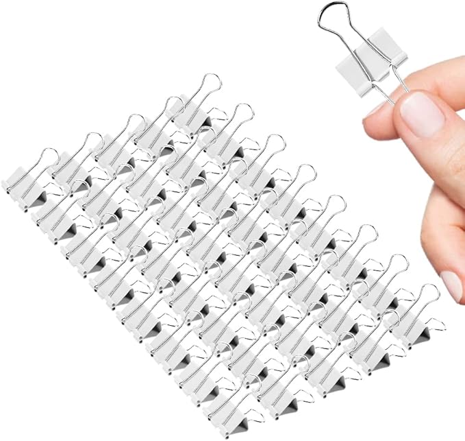 Small Binder Clips, 40 Pack, 3/4 Inch, Standard 19mm, White, Capacity 0.31 Inch, Mini Paper Clips, Fold Clamp, Office and School Supplies