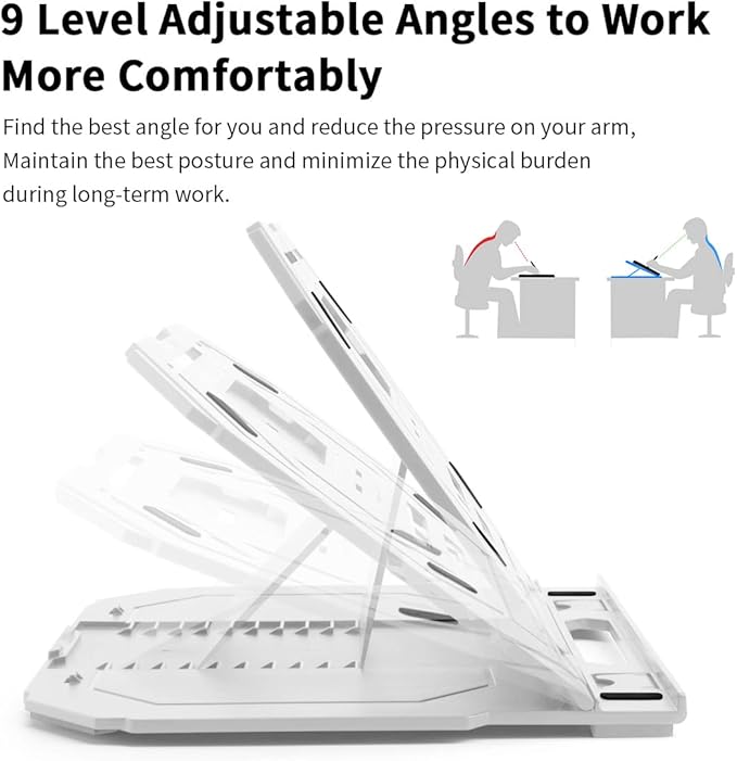 Drawing Tablet Stand, Foldable Stand for Laptop or Tablet Display, 9 Levels Adjustable Angles with a Built-in Phone Holder, for 12-17 inch Drawing Tablets, Smartphones