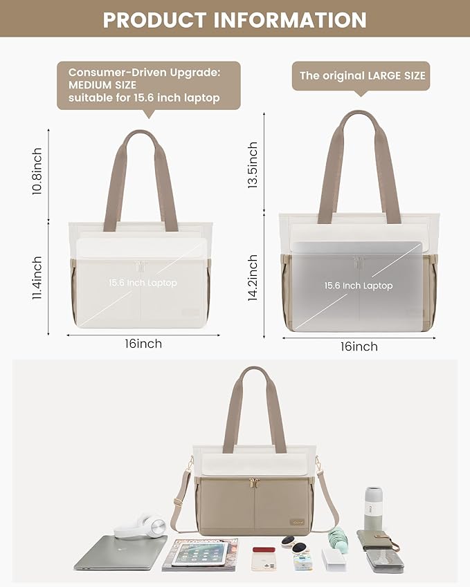 LOVEVOOK Upgrade Version Work Bags for Women 15.6 Inch Laptop Bag Large Capacity Mutiple Pockets Teacher Bag Water Resistant Canvas Tote Bag Purse for Office Travel College Nurse Teacher, Khaki Beige