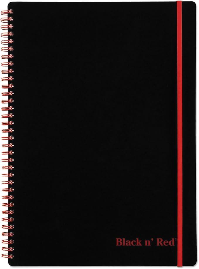 Black n' Red Notebook, Business Journal, 11-3/4" x 8-1/4", 70 Sheets, Ruled, Optik Paper, Scribzee App, Flexible Poly Cover, Wirebound, Black (E67008)