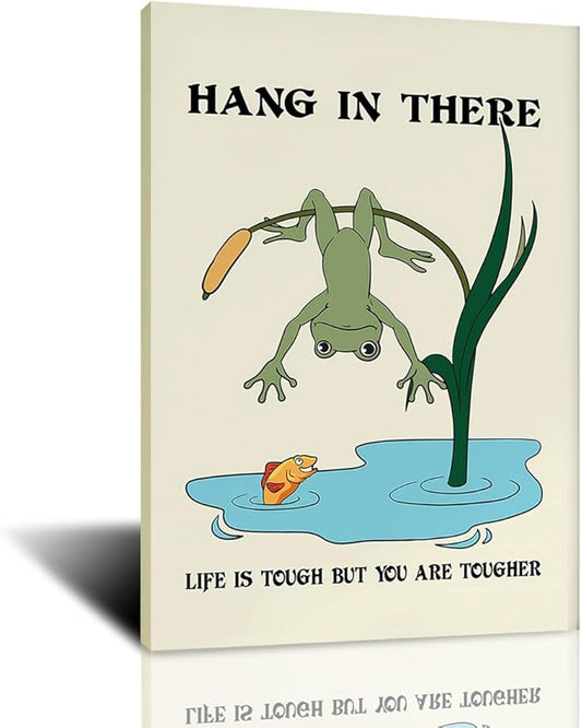 Hang In There Motivation Poster Frog Print Home Wall Art Mental Health Print Motivational Quote Poster Therapy Office Wall Decor Framed 16x24inch