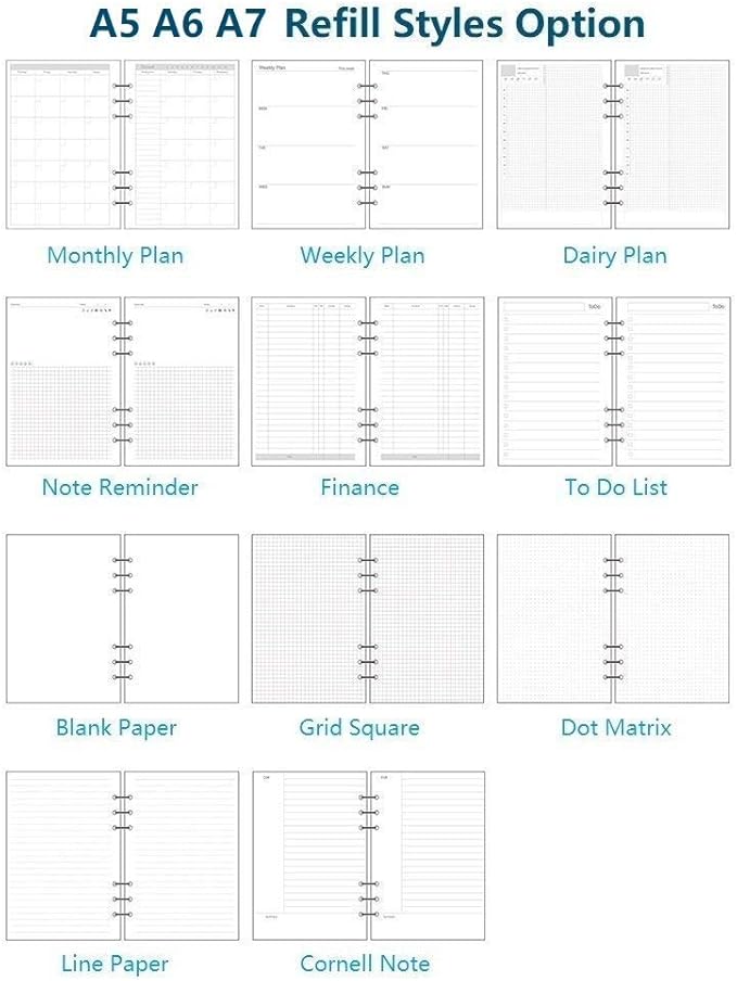 A7 Planner Refill, A7 Agenda Refill Paper Finance Records for 6 Rings Filofax, Accounting Design Inserts, 6 Holes/100gsm,Pocket Size 4.84 x 3.23'', Harphia