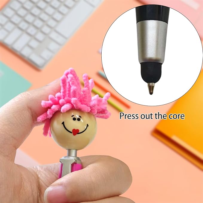 Pens,ballpoint pen,8pcs Mop Head Ballpoint Pens, Funny Mophea Topper Pen with Plush Hair Writing Click Pen Portable Cute Cartoon Multi-function Signing Pens Decor Gift for Office Home Adultes