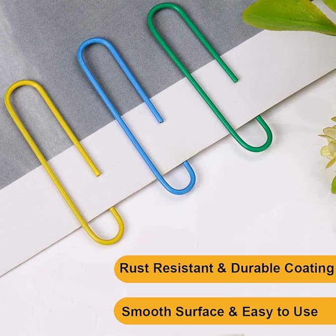 Vinaco Paper Clips Colorful, 100 Pack Large Paper Clips 2 Inch (50 mm), Durable & Rust Resistant, Jumbo Paper Clip, Colored Paper Clip. Great for Office, School and Personal Use (Multicolored)