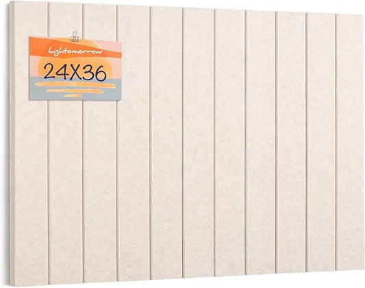 Bulletin Board, 36 x 24 inches Felt Board Decorative Pin Board, 3' x 2' Cork Board Alternative for Wall, Foldable Photo Board with 20 Pushpins - Oatmeal Stripes