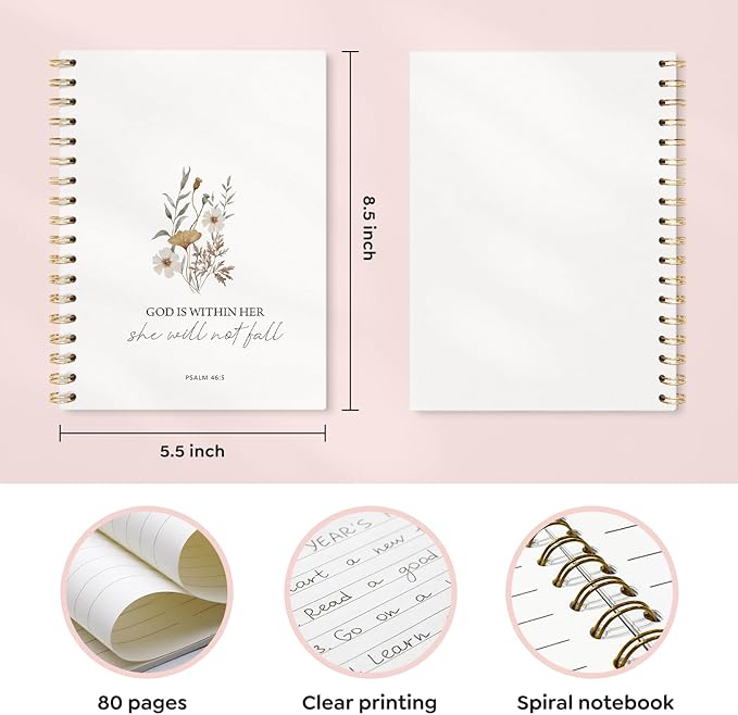 Christian Bible Journal for Women Notebook,God is Within Her She Will Not Fall Spiral Notebook Hardcover,College Ruled Notebook Journal for Writing,Christian Gifts for Women Friend Teens, 5.5x8.3
