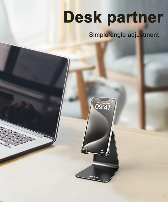 Cell Phone Stand for Desk- Adjustable Phone Stand Holder, Cradle, Dock, Desktop Stand for iPhone 17 16, 15, 14, Plus, Pro, Pro Max, 13 12 X XS,4-8" Phones, Office Accessories (Black)