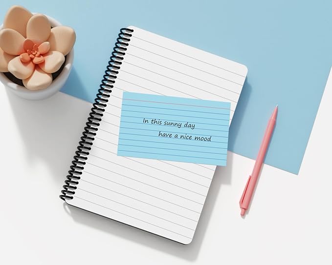 Blue Index Cards 3x5, 200 Pack, Ruled Index Cards, Flash Cards for Studying, Heavy Note Cards for Office, Home and School, 4 Packs of 50
