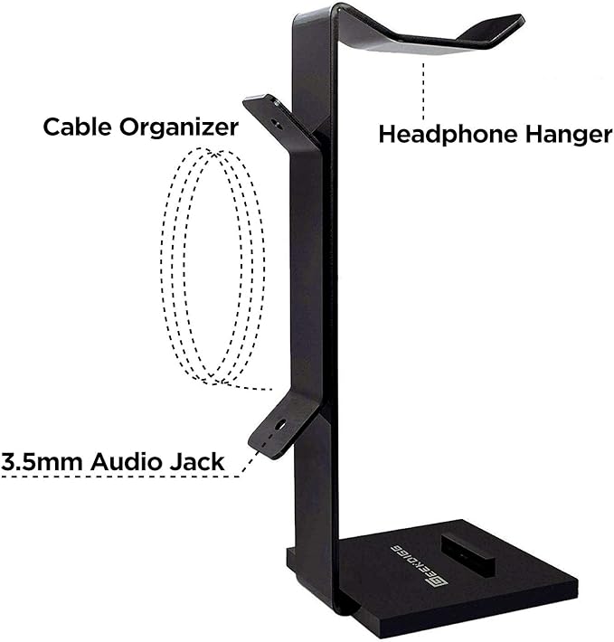 GeekDigg Headphone Stand Gaming Headset Holder For Desk Cable Organizer & Cellphone Stand for All Headphones Size headphone Holder Set Gaming PC Accessories Gaming Station – Black