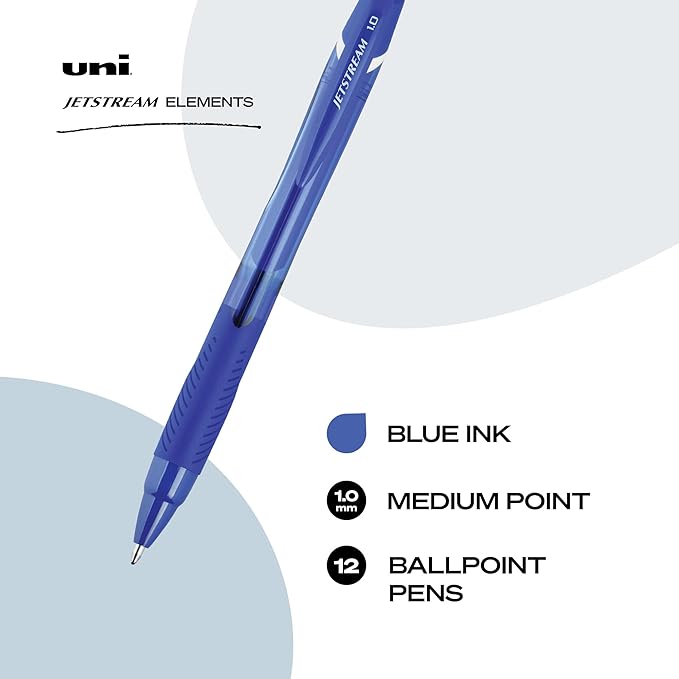 uniball Jetstream Elements Ballpoint Pens, Medium Point (1.0mm), Blue, 12 Pack