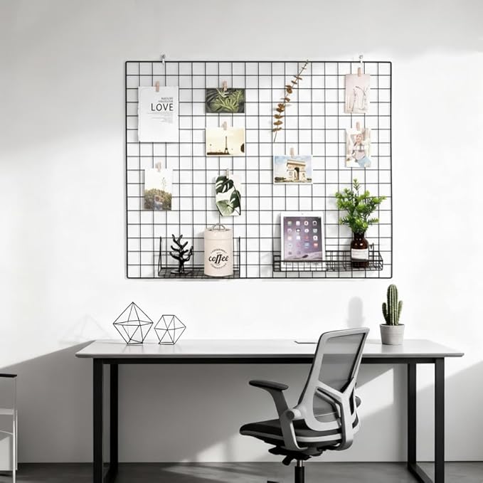 Kaforise Vinyl Dipped Wire Wall Grid Panel, Multifunction Photo Hanging Display and Wall Storage Organizer, Pack of 1, Size 39.4" X 31.5", Black