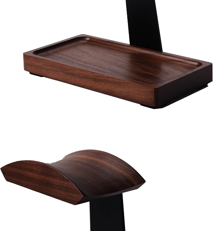 Walnut Headphone Stand, Wood Headset Stand for Desk, Wooden Universal Headphone Holder with Storage Base for Gaming, AirPods Max, Bose,Razer, Sennheiser (Black)