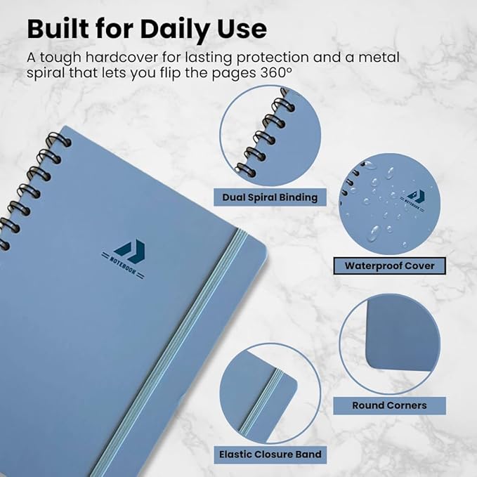 Nextnoid Lined Spiral Notebook Journal For Women & Men - A5(5.8" x 8.3") 170 Pages, Hardcover Notebooks for Work & Note Taking, College Ruled Journals for Writing - Navy Blue