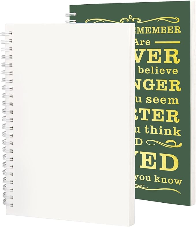 2Pcs Blank Spiral Notebook,Inspirational Gifts A5 Hardcover Sketch Book,Art Sketchbook for Drawing, Unlined, Plain Sketch Book for Women Men Work Writing,160 Pages (2, Blank Page Dark Green)