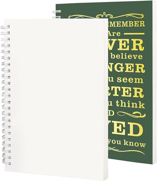 2Pcs Blank Spiral Notebook,Inspirational Gifts A5 Hardcover Sketch Book,Art Sketchbook for Drawing, Unlined, Plain Sketch Book for Women Men Work Writing,160 Pages (2, Blank Page Dark Green)