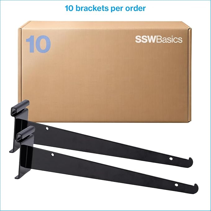 SSWBasics Grid Wall Accessory - 12 inch Black Metal Shelf Brackets for Wire Grid - Pack of 10 - Durable Gridwall Accessories - Grid Wall Shelf Brackets for Retail, Boutique, Thrift, Home Organization