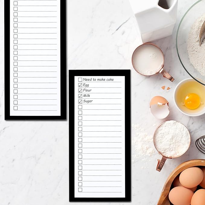 4 Pack Magnetic Notepads for Refrigerator,Grocery List Large Magnet Pad for Fridge,Full Magnet Back Design Magnetic Memo Pads for Grocery List, Shopping List, To-Do List (Black, 4 Pack×50 Sheets)