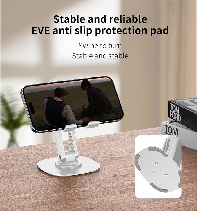 360° Degree Rotating Mobile Phone Holder,Fully Adjustable Foldable Desktop Phone Holder Stand Base,Foldable Desktop Cell Phone Stands for iPhone17 16 15 Pro Xr Xs Max X Plus iPad Samsung (K69-White)
