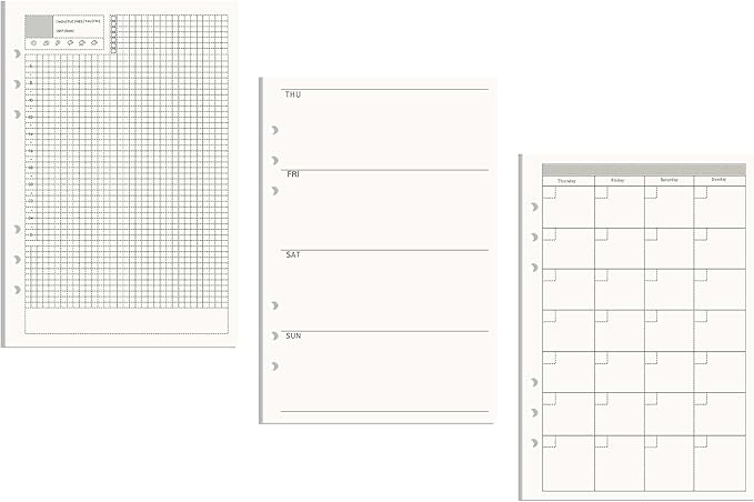 AxeWoodz A5 Refill Paper 3 Pack Undated Daily Weekly Monthly Binder Inserts 6-Hole Punched Filler Paper Planner Refills, 135 Sheets/270 Pages Refillable Binder Papers
