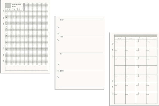 AxeWoodz A5 Refill Paper 3 Pack Undated Daily Weekly Monthly Binder Inserts 6-Hole Punched Filler Paper Planner Refills, 135 Sheets/270 Pages Refillable Binder Papers