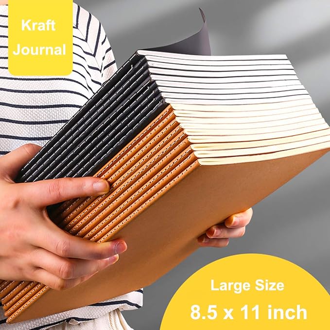 Large Dot Grid Notebook Journals Bulk with Thick Dotted Grid Paper, 60 Pages, 8.5x11 inch, Composition Diary Subject Notebooks Planner for Travelers Students Office, Kraft Journal Set, 12 Pack